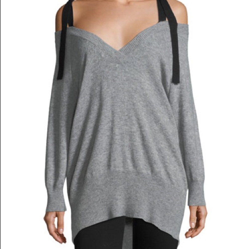 Shrunken Cashmere blend off shoulder sweater